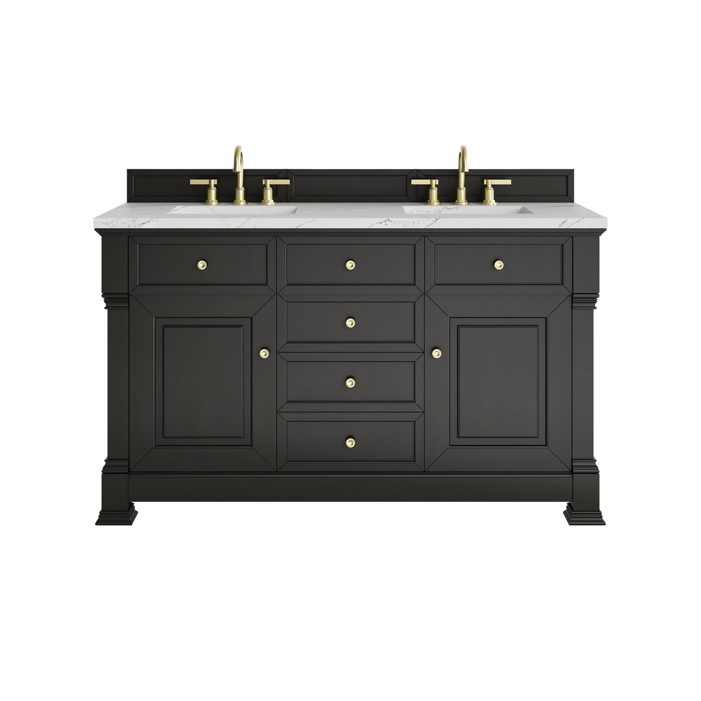 Renovate for Less Atlanta Brookfield 60" Double Vanity, Black Onyx w/ 3 CM Ethereal Noctis Silestone Top w/FreePower Wireless Charger