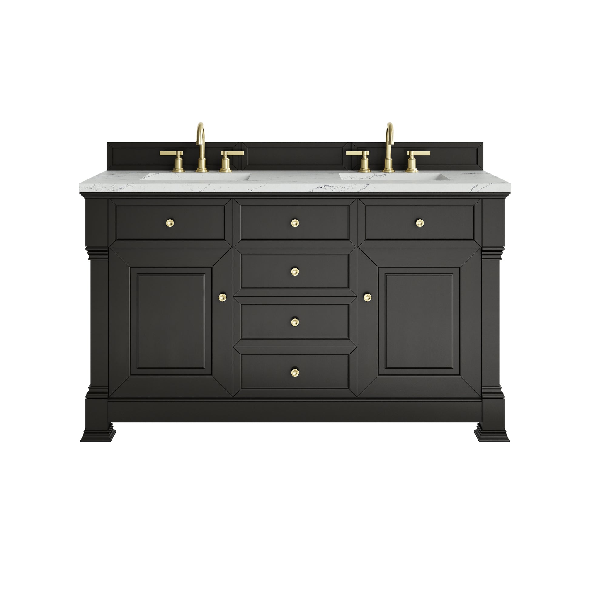 Renovate for Less Atlanta Brookfield 60" Double Vanity, Black Onyx w/ 3 CM Ethereal Noctis Silestone Top w/FreePower Wireless Charger