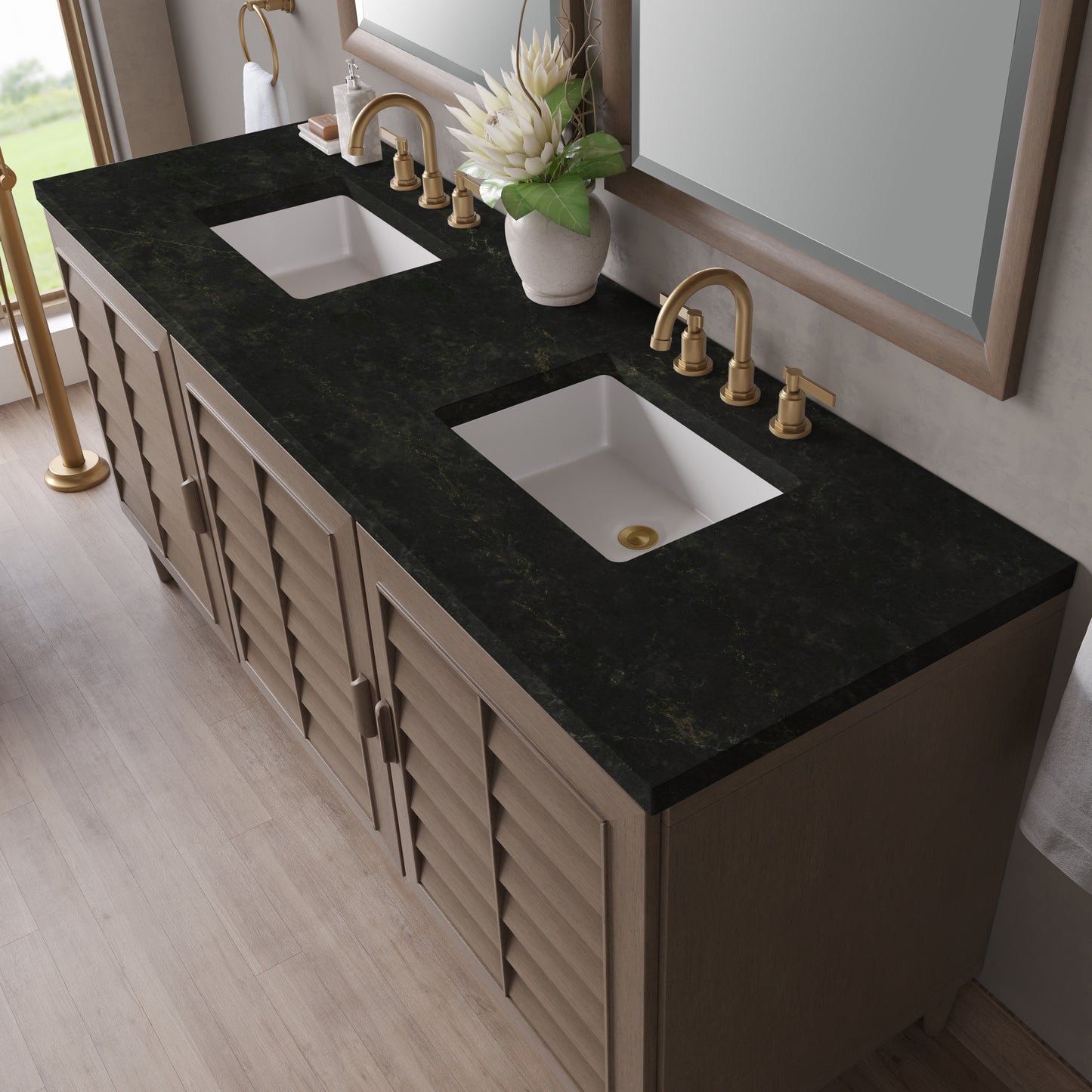 Renovate for Less Atlanta Portland 72" Double Vanity, Whitewashed Walnut, w/ 3 CM Phantome Eclos Top