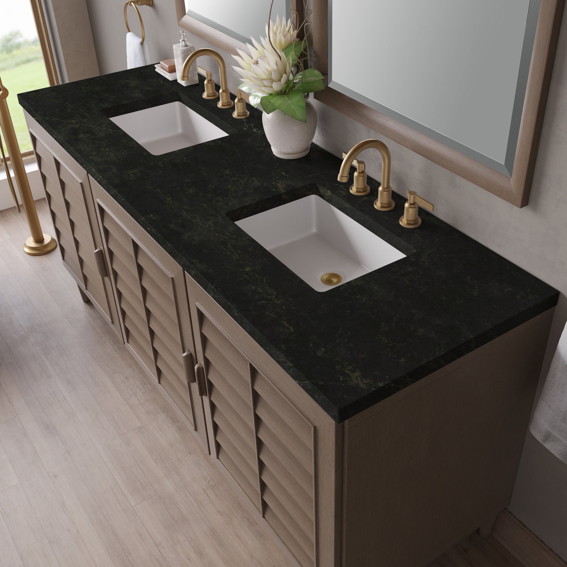 Renovate for Less Atlanta Portland 72" Double Vanity, Whitewashed Walnut, w/ 3 CM Phantome Eclos Top