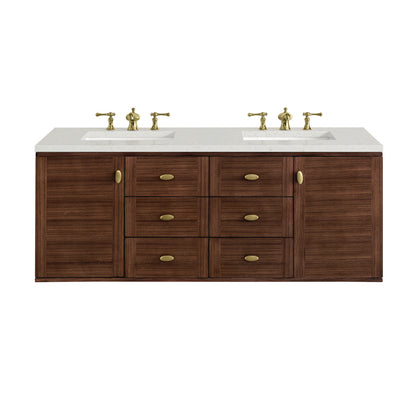 Renovate for Less Atlanta Amberly 60" Double Vanity, Mid-Century Walnut w/ 3 CM Lime Delight Top