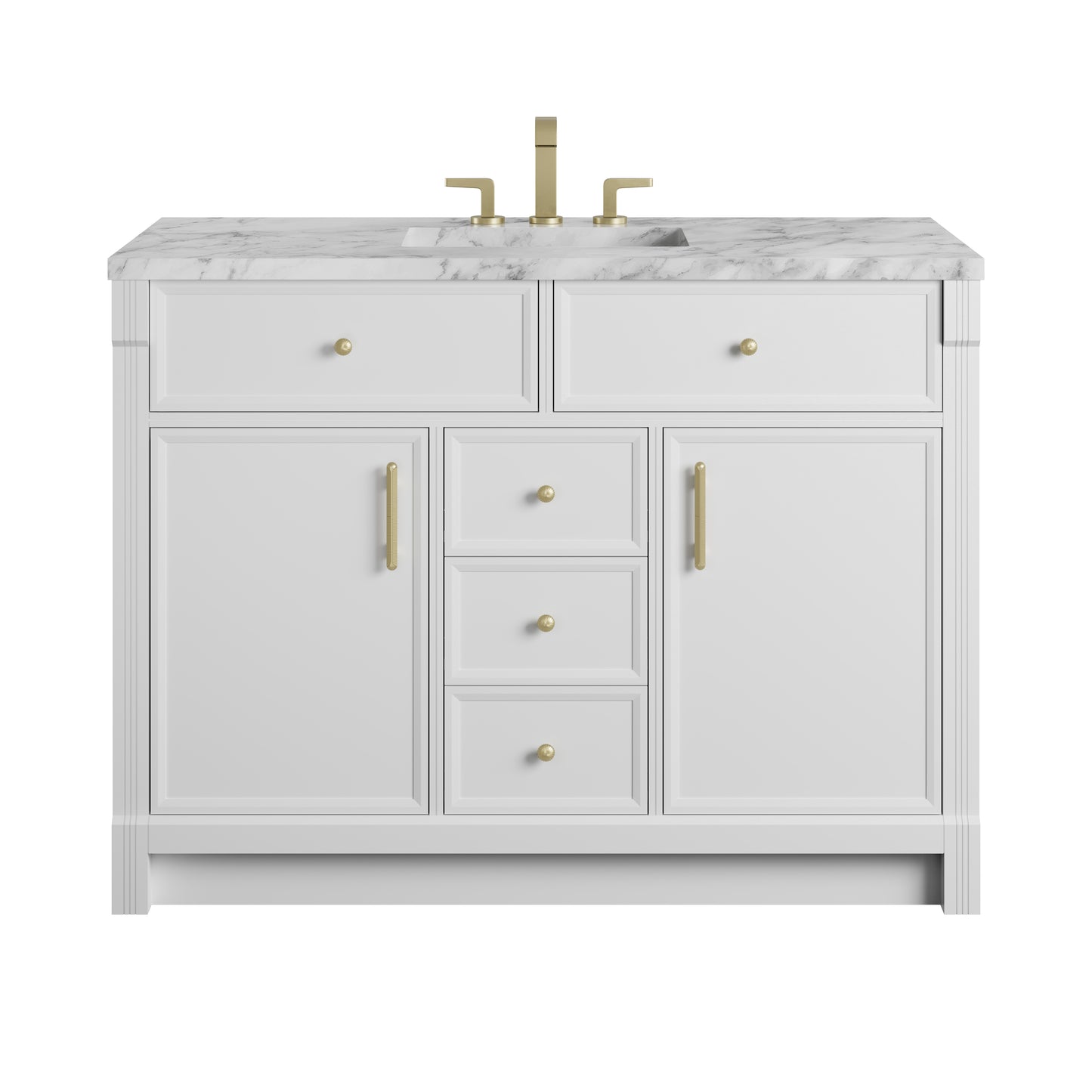 Renovate for Less Atlanta Bellshire 48" Single Vanity, Bright White w/ 3 CM Carrara Marble Top