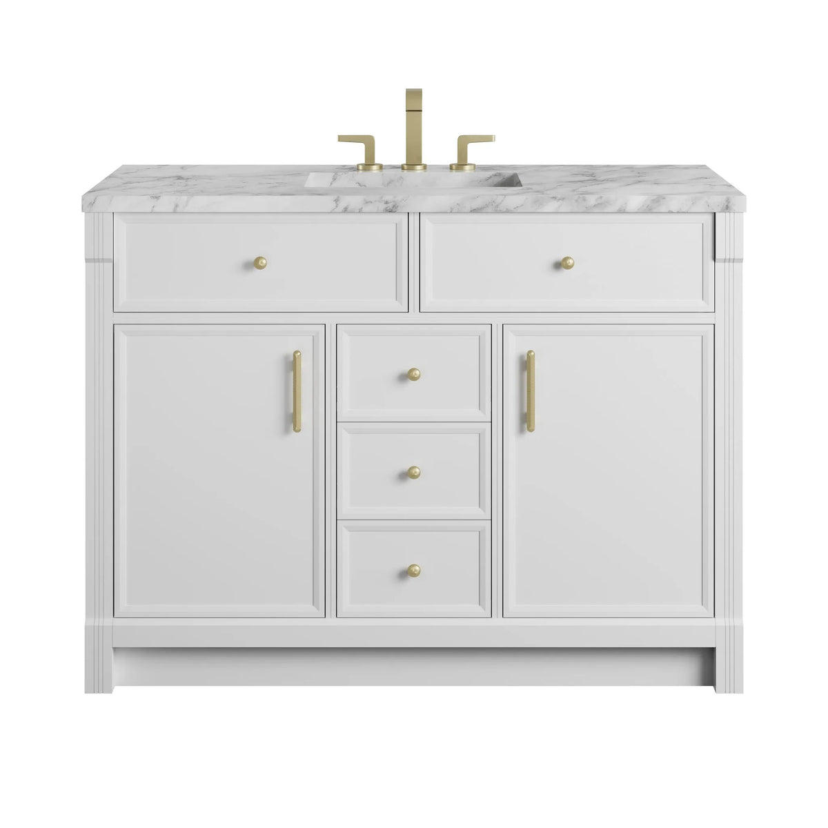 Bellshire 48" Single Vanity, Bright White w/ 3 CM Carrara Marble Top