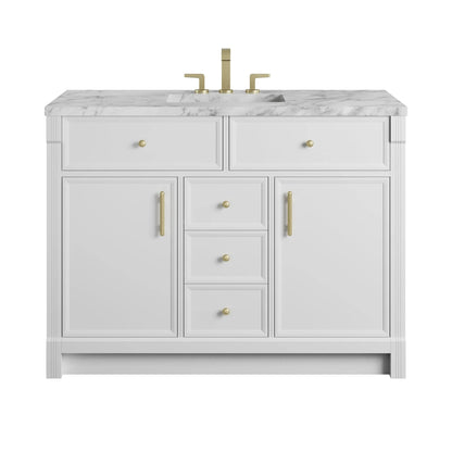 Bellshire 48" Single Vanity, Bright White w/ 3 CM Carrara Marble Top