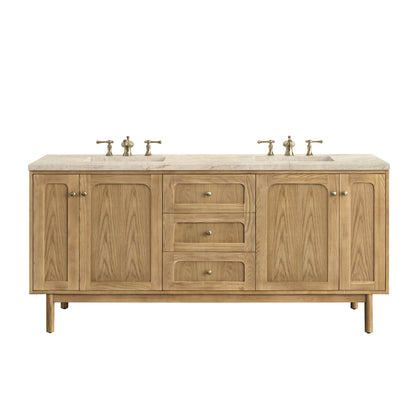 Renovate for Less Atlanta Laurent 72" Double Vanity, Light Natural Oak, w/ 3 CM Tajnar Eclos Top w/FreePower Wireless Charger