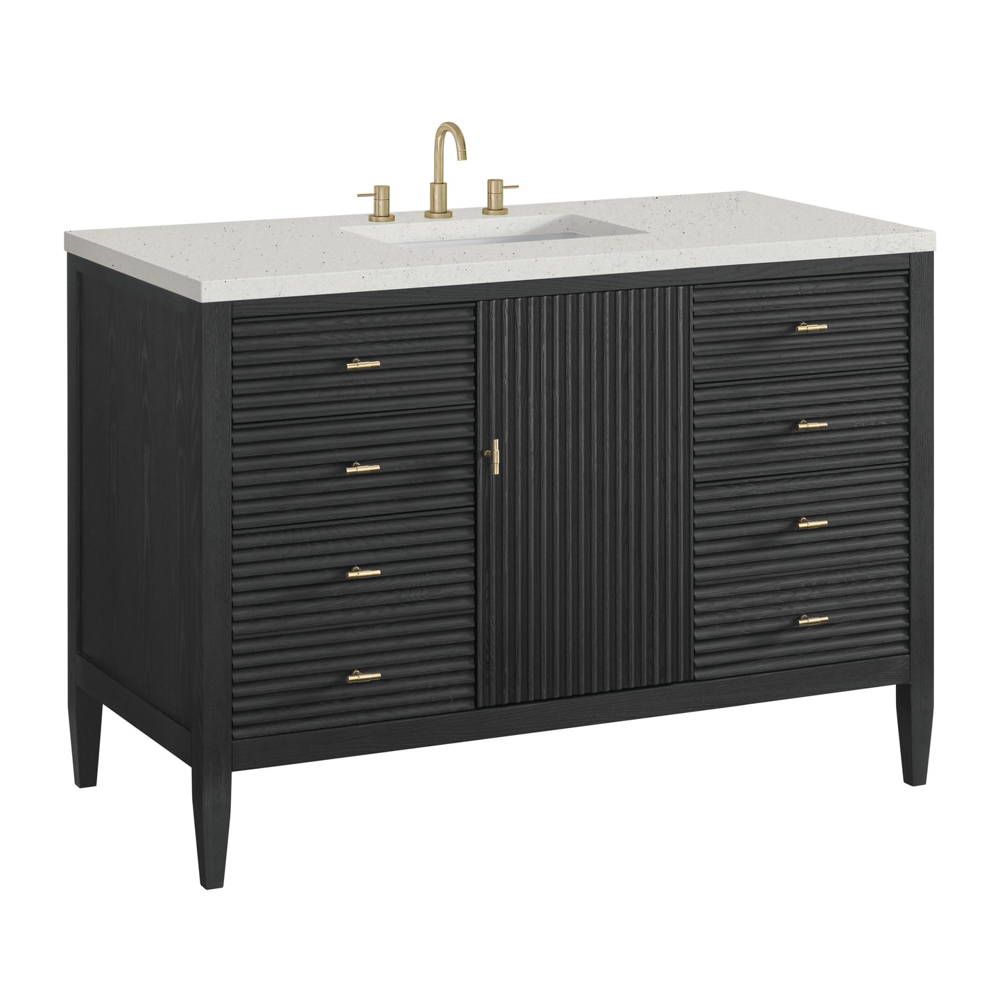 Renovate for Less Atlanta Myrrin 48" Single Vanity, Carbon Oak w/ 3 CM Lime Delight Silestone Top