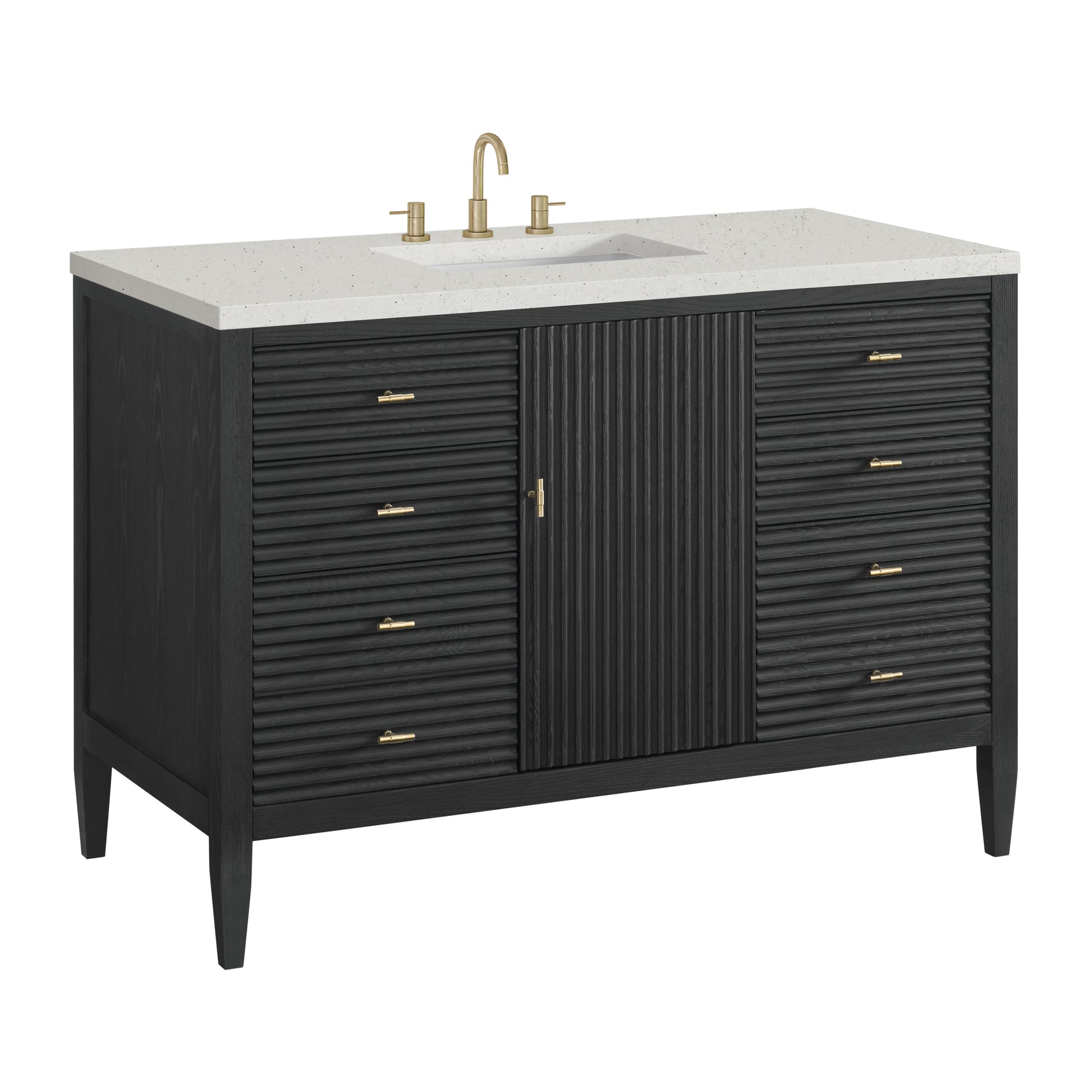 Renovate for Less Atlanta Myrrin 48" Single Vanity, Carbon Oak w/ 3 CM Lime Delight Silestone Top