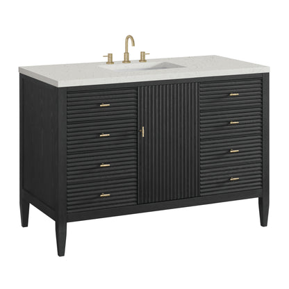 Renovate for Less Atlanta Myrrin 48" Single Vanity, Carbon Oak w/ 3 CM Lime Delight Silestone Top