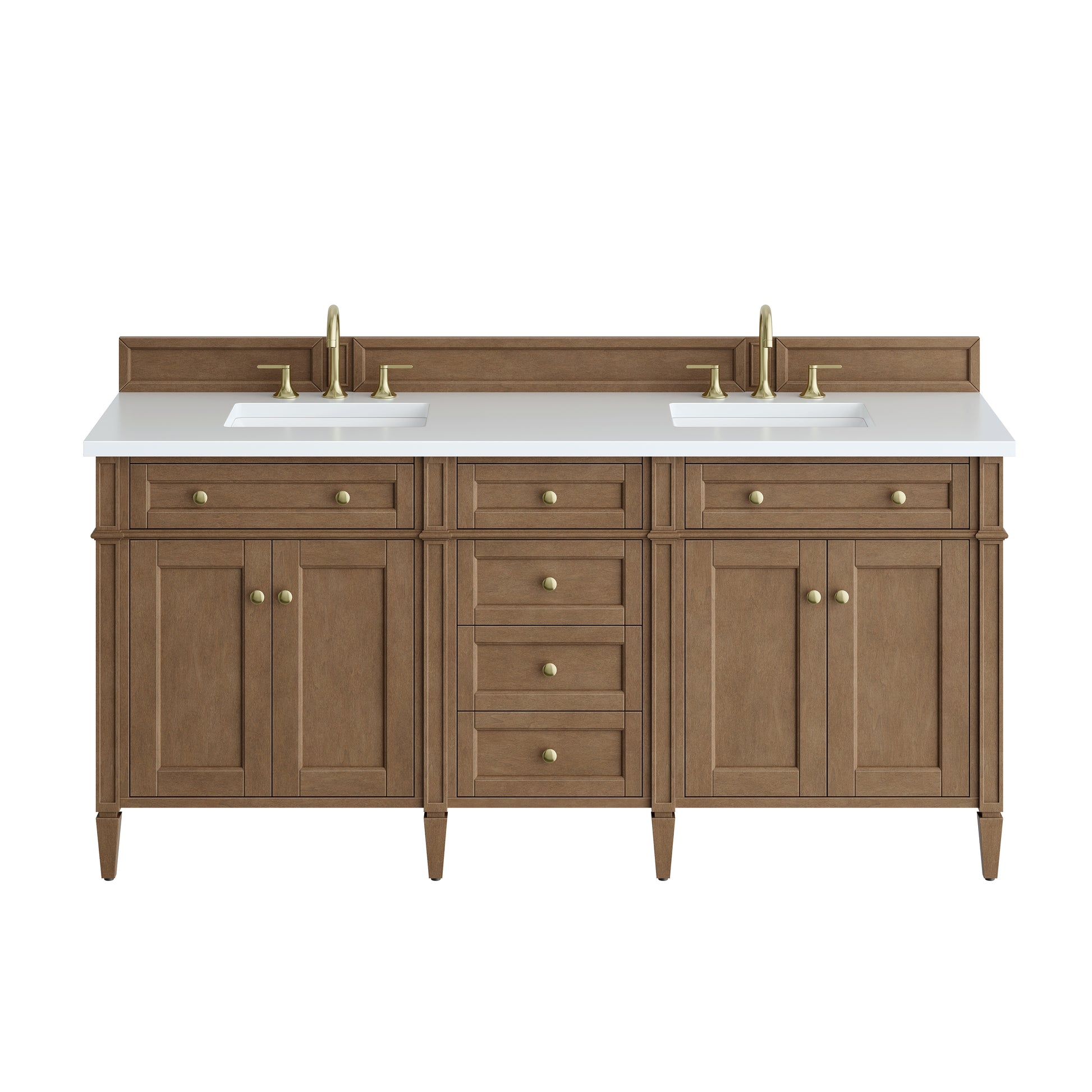 Renovate for Less Atlanta Brittany 72" Double Vanity, Pecan w/ 3 CM White Zeus Silestone Top