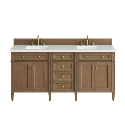 Renovate for Less Atlanta Brittany 72" Double Vanity, Pecan w/ 3 CM White Zeus Silestone Top