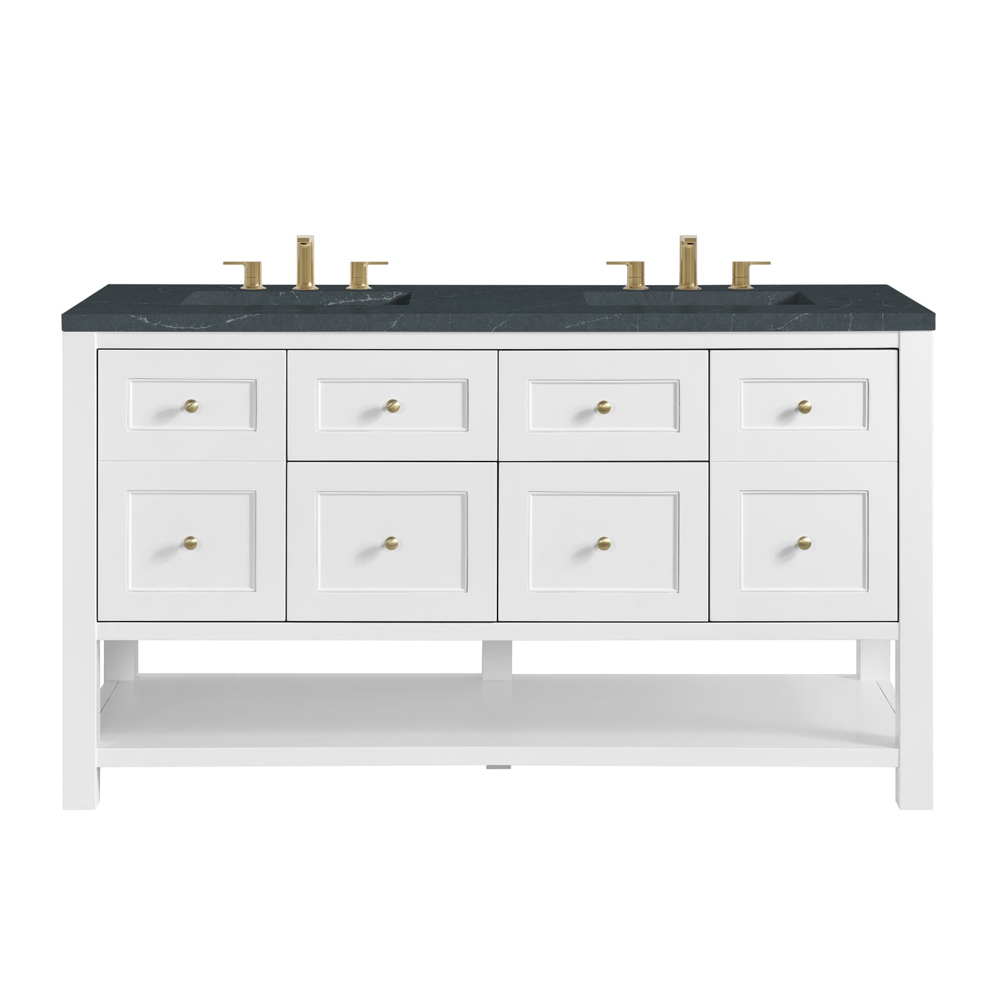 Renovate for Less Atlanta Breckenridge 60" Double Vanity, Bright White, w/ 3 CM Charcoal Soapstone Quartz Top