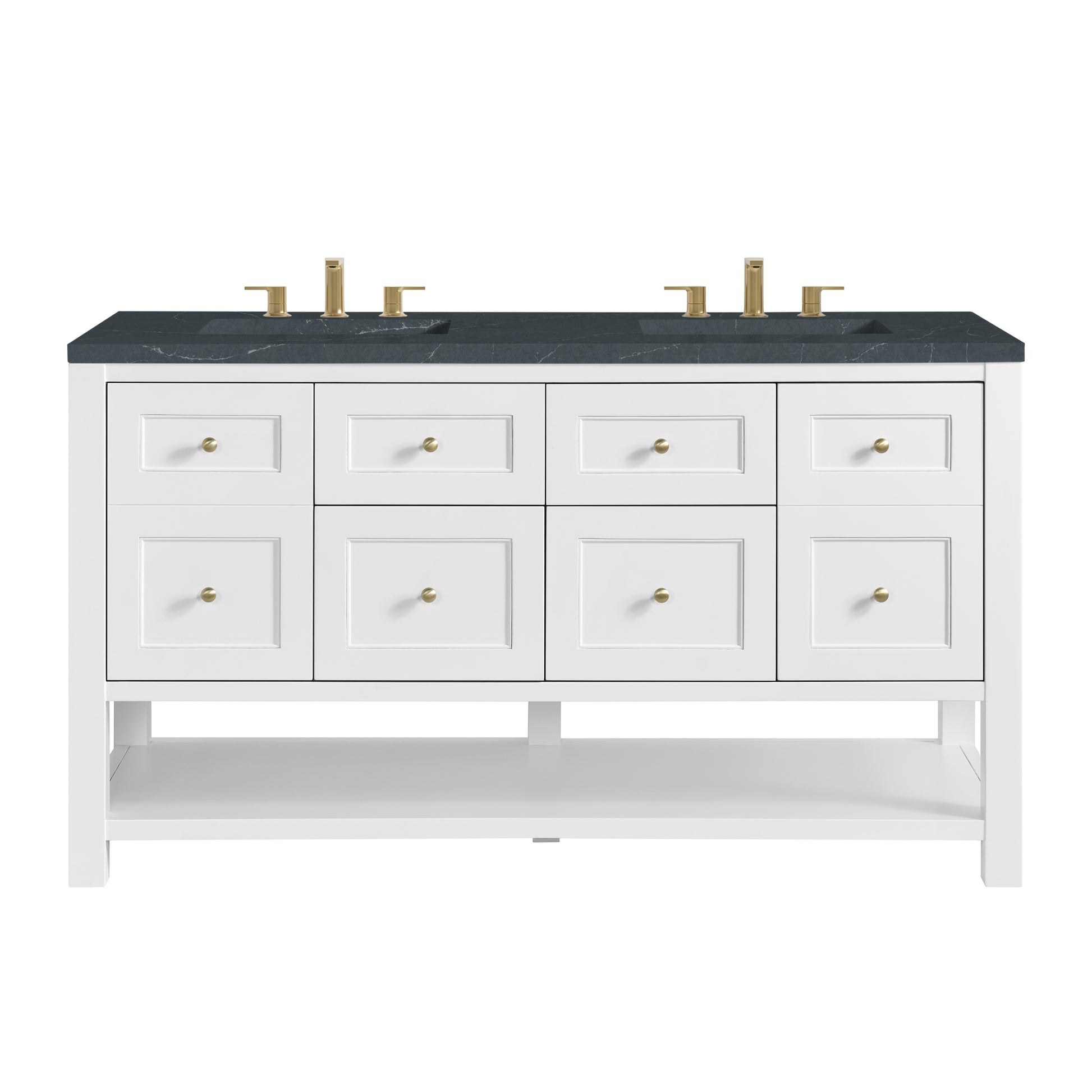 Renovate for Less Atlanta Breckenridge 60" Double Vanity, Bright White, w/ 3 CM Charcoal Soapstone Quartz Top