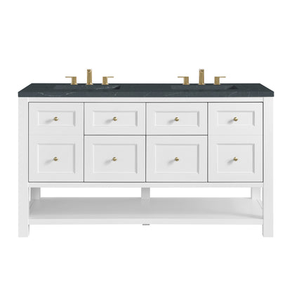 Renovate for Less Atlanta Breckenridge 60" Double Vanity, Bright White, w/ 3 CM Charcoal Soapstone Quartz Top