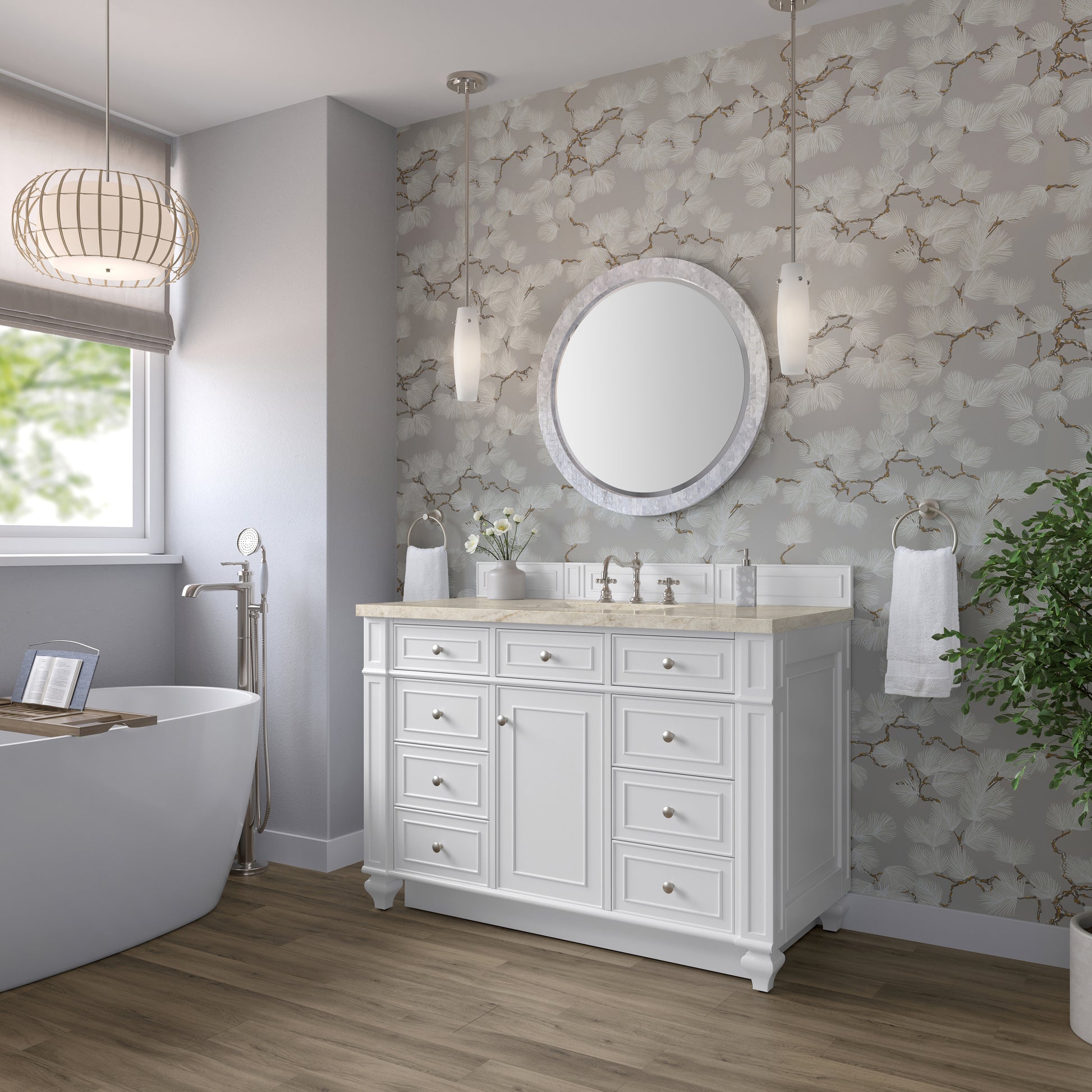 Renovate for Less Atlanta Bristol 48" Single Vanity, Bright White, w/ 3 CM Tajnar Eclos Top