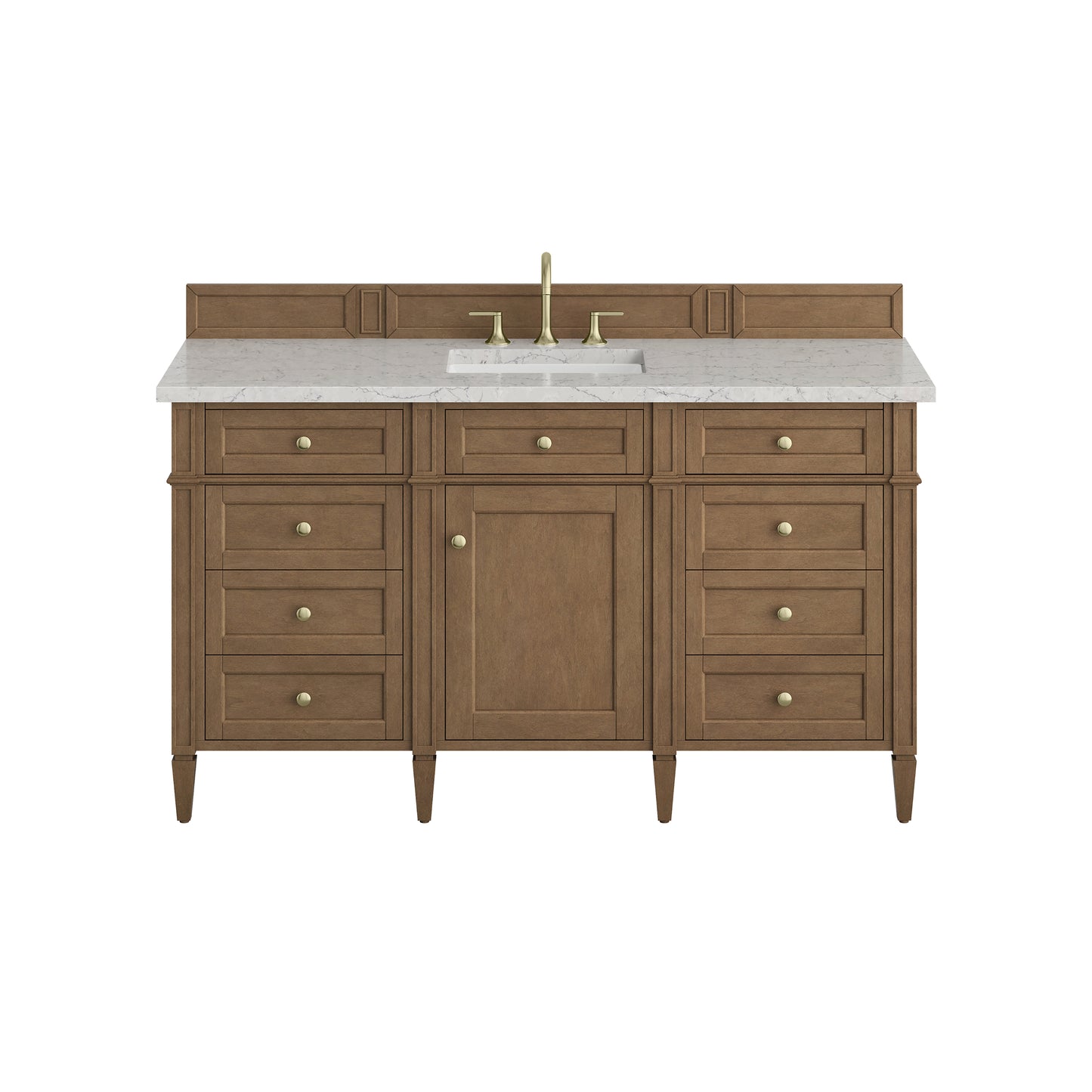 Renovate for Less Atlanta Brittany 60" Single Vanity, Pecan w/ 3 CM Eternal Jasmine Pearl Silestone Top w/FreePower Wireless Charger