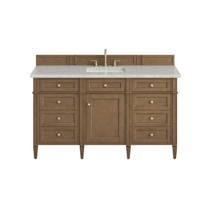 Renovate for Less Atlanta Brittany 60" Single Vanity, Pecan w/ 3 CM Eternal Jasmine Pearl Silestone Top w/FreePower Wireless Charger