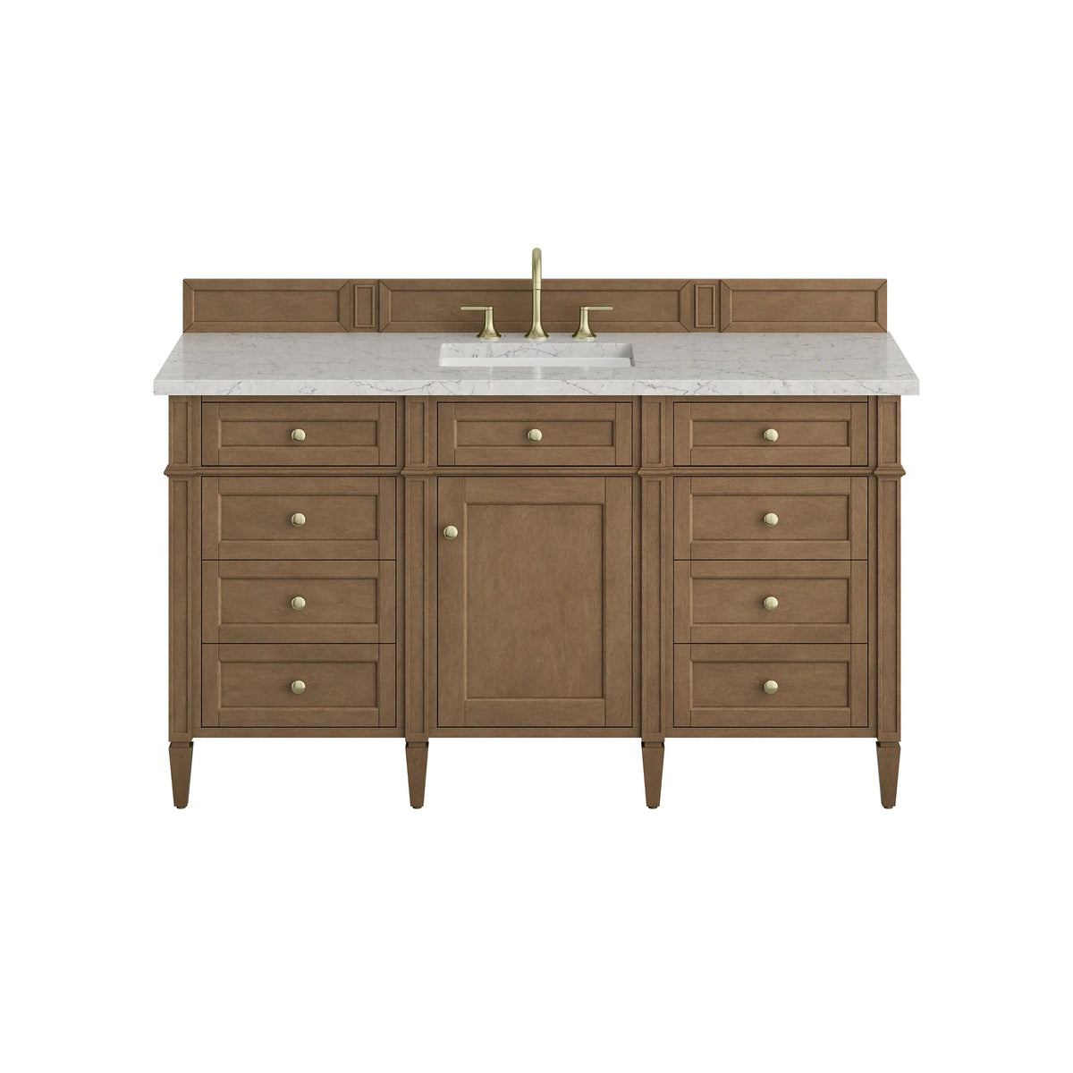 Brittany 60" Single Vanity, Pecan w/ 3 CM Eternal Jasmine Pearl Silestone Top w/FreePower Wireless Charger