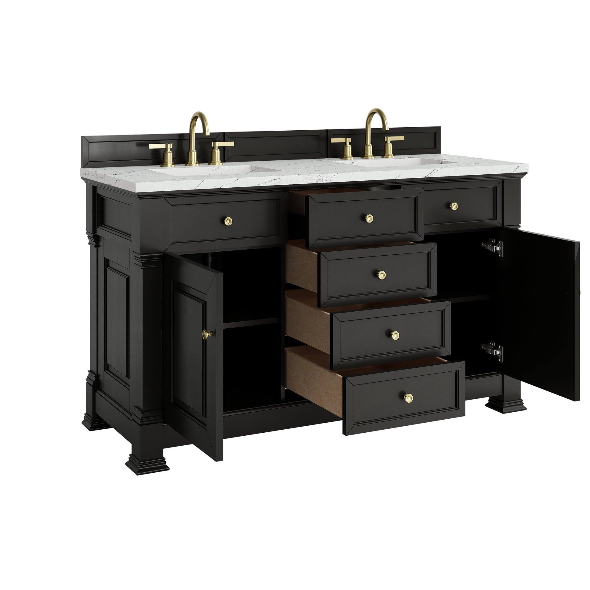 Renovate for Less Atlanta Brookfield 60" Double Vanity, Black Onyx w/ 3 CM Ethereal Noctis Silestone Top w/FreePower Wireless Charger