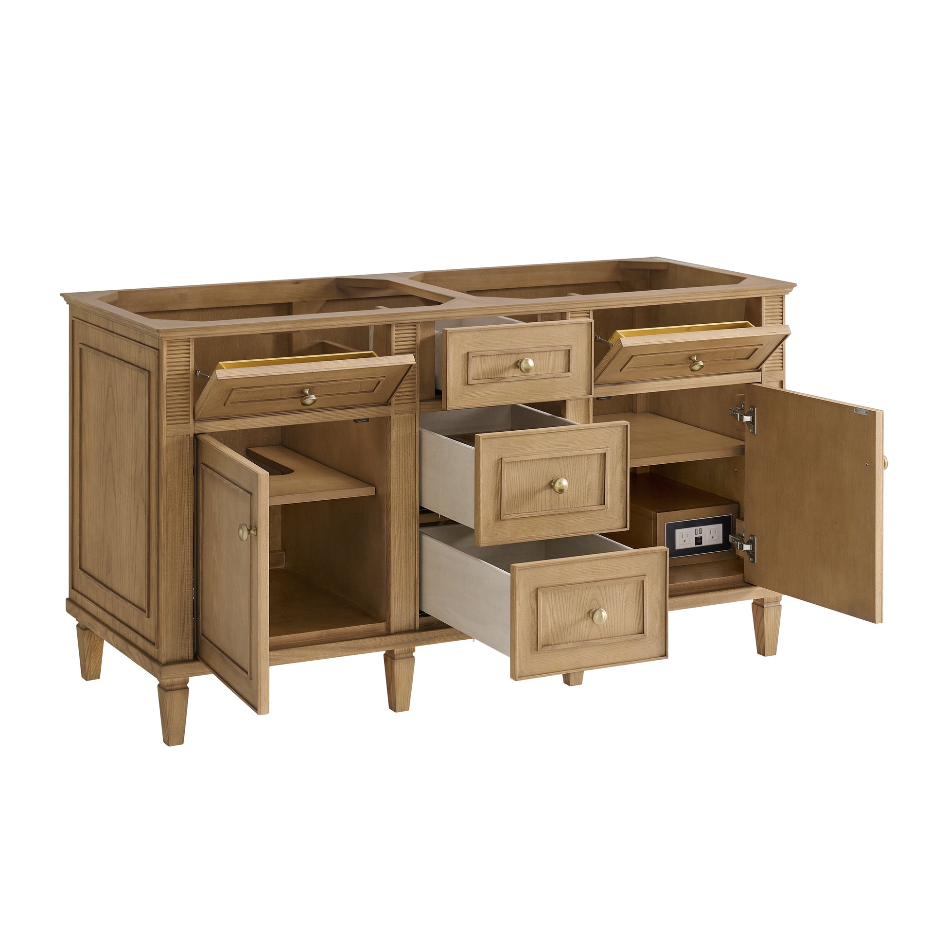Renovate for Less Atlanta Lorelai 60" Double Vanity, Light Natural Oak w/ 3 CM White Zeus Silestone Top