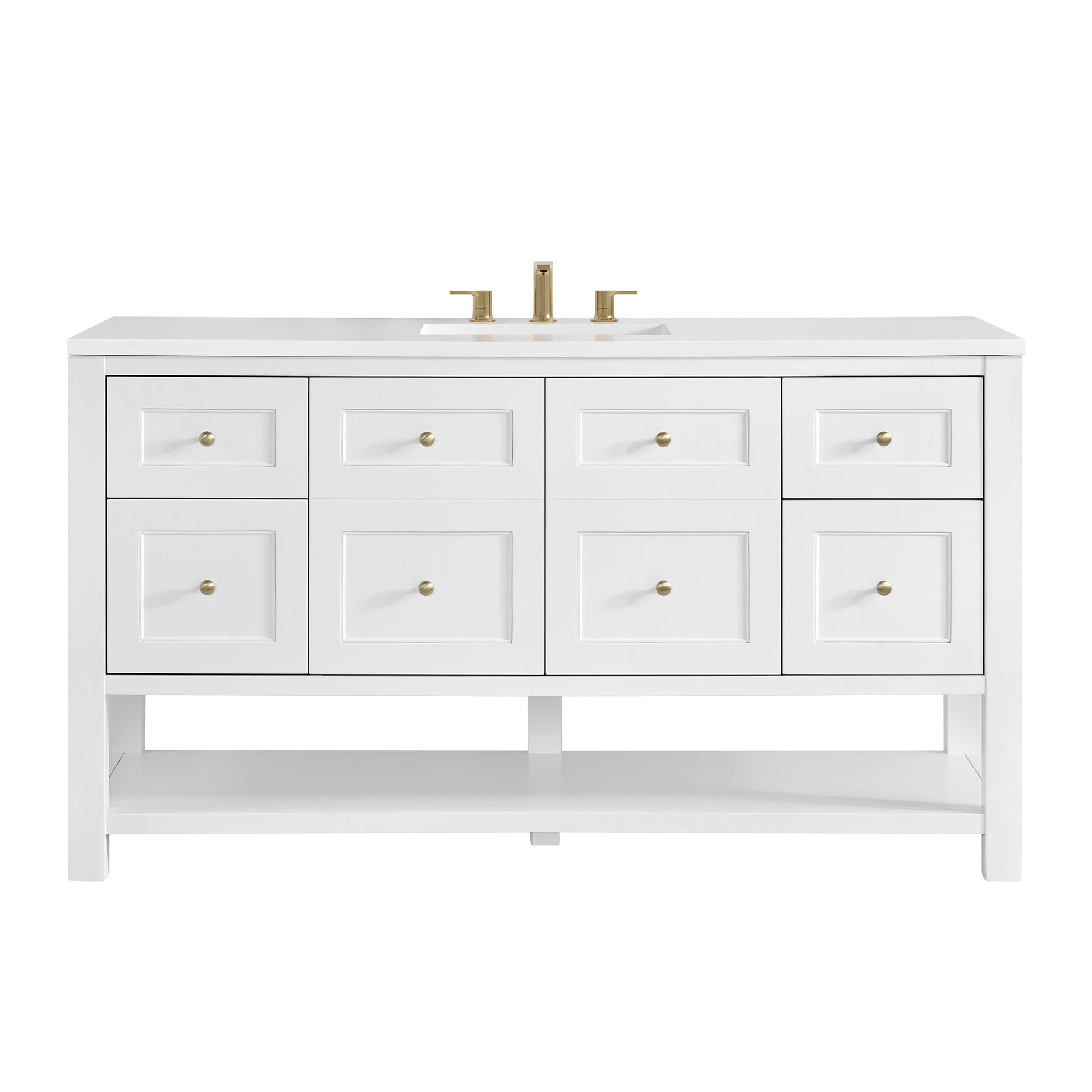 Renovate for Less Atlanta Breckenridge 60" Single Vanity, Bright White, w/ 3 CM White Zeus Quartz Top