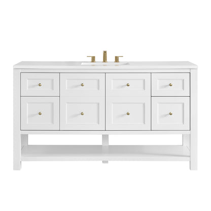 Renovate for Less Atlanta Breckenridge 60" Single Vanity, Bright White, w/ 3 CM White Zeus Quartz Top
