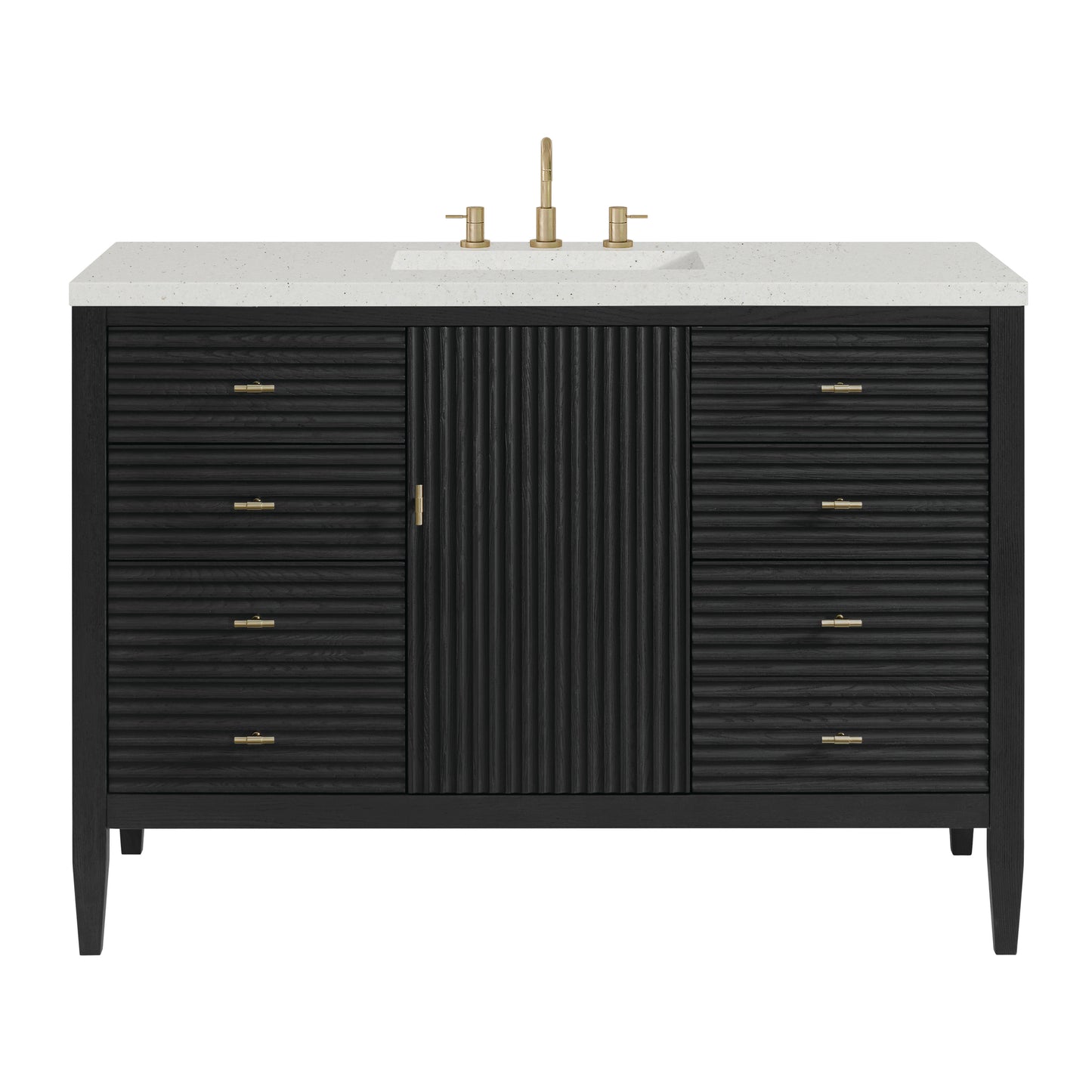 Renovate for Less Atlanta Myrrin 48" Single Vanity, Carbon Oak w/ 3 CM Lime Delight Silestone Top