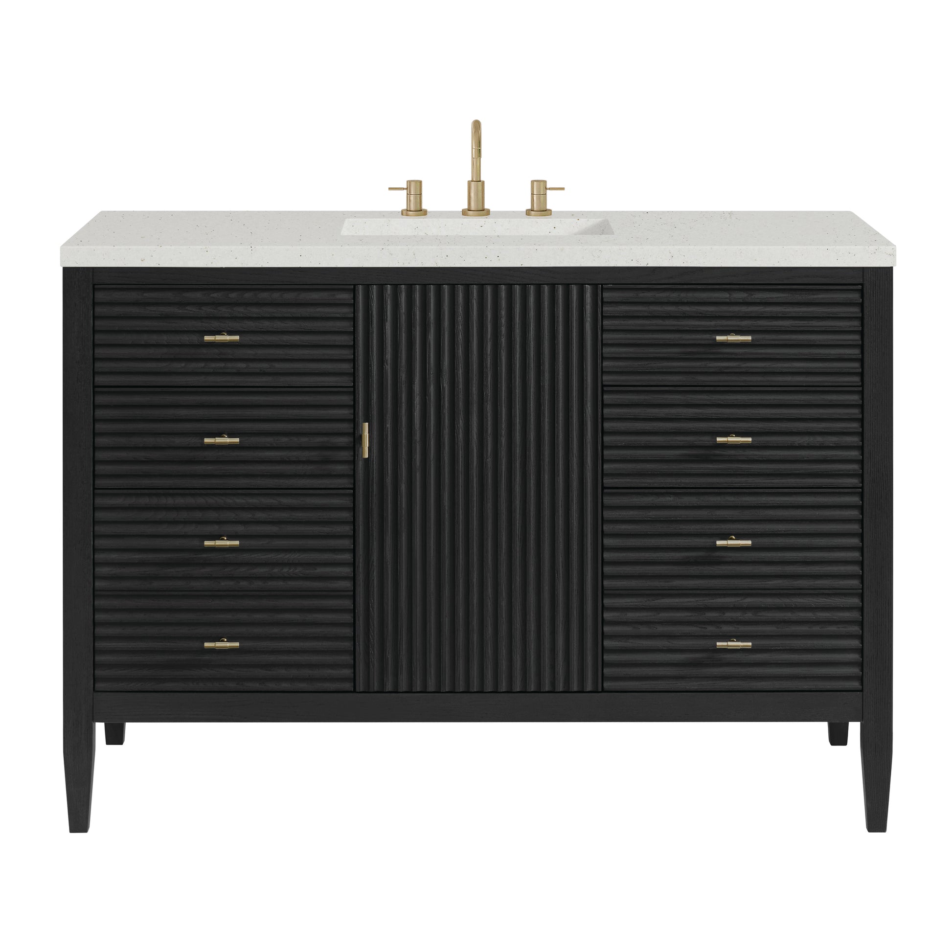 Renovate for Less Atlanta Myrrin 48" Single Vanity, Carbon Oak w/ 3 CM Lime Delight Silestone Top