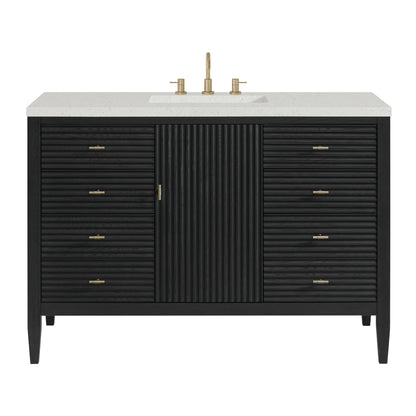Renovate for Less Atlanta Myrrin 48" Single Vanity, Carbon Oak w/ 3 CM Lime Delight Silestone Top