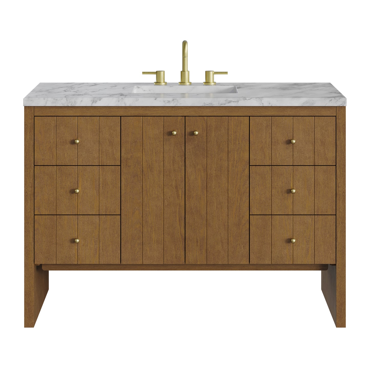 Renovate for Less Atlanta Hudson 48" Single Vanity, Honey Oak w/ 3 CM Carrara Marble Top