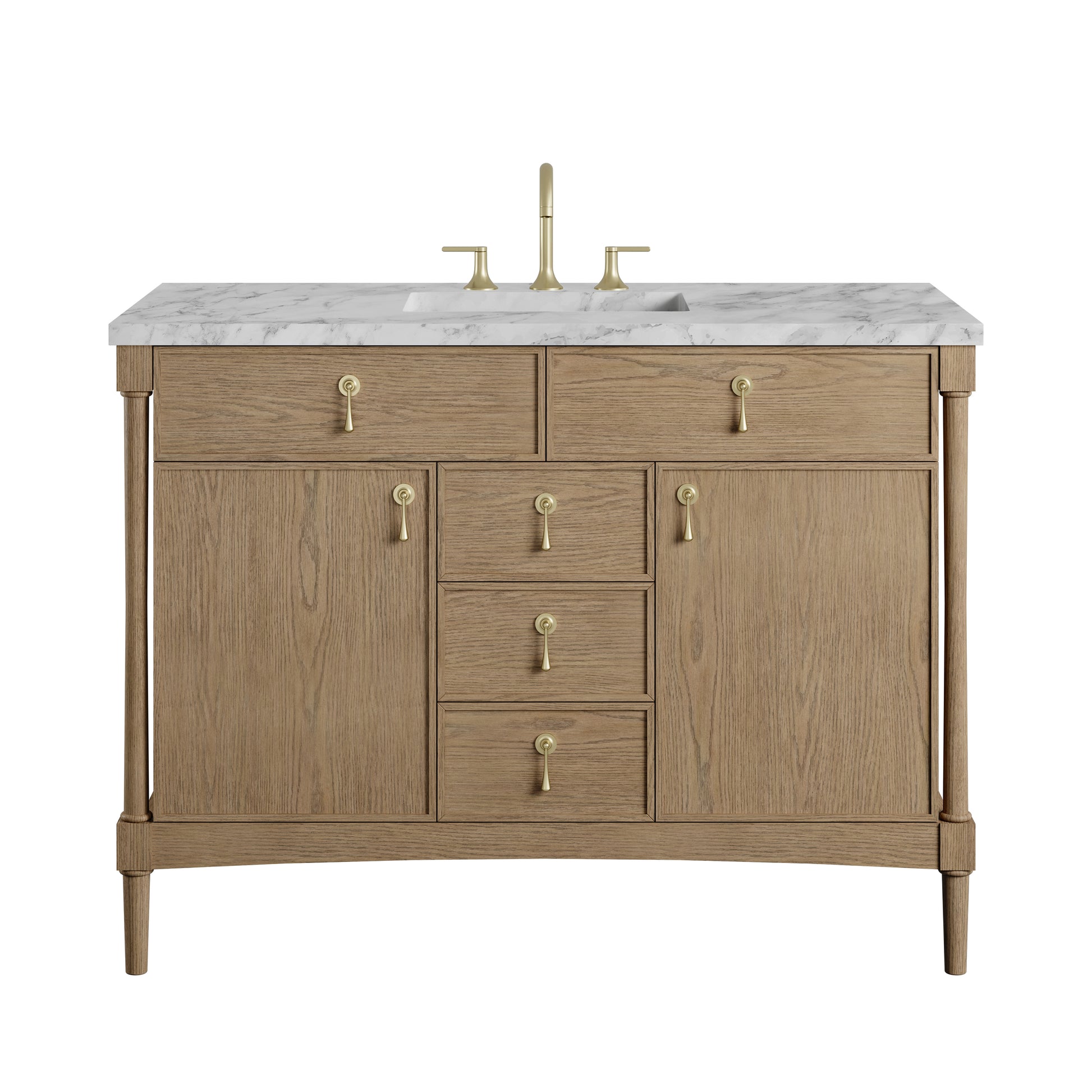 Renovate for Less Atlanta Kinnsden 48" Single Vanity, Weathered Oak w/ 3 CM Carrara Marble Top