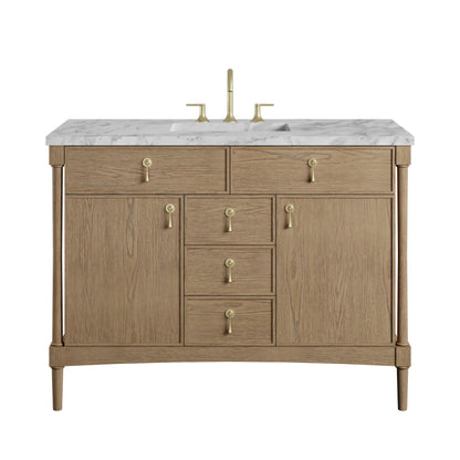 Renovate for Less Atlanta Kinnsden 48" Single Vanity, Weathered Oak w/ 3 CM Carrara Marble Top