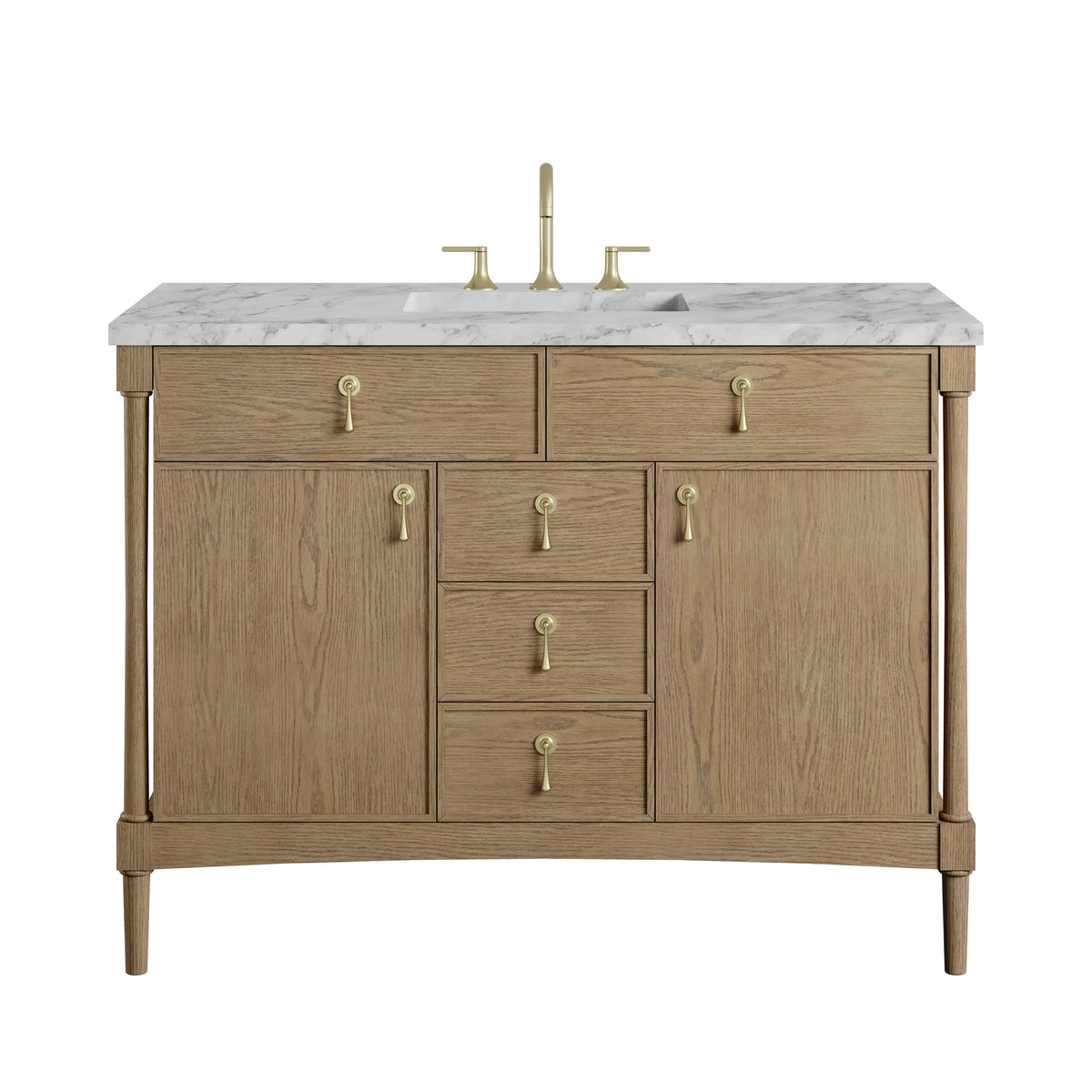 Kinnsden 48" Single Vanity, Weathered Oak w/ 3 CM Carrara Marble Top