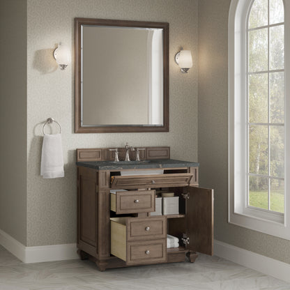 Renovate for Less Atlanta Bristol 36" Single Vanity, Whitewashed Walnut w/ 3 CM Parisien Bleu Silestone Top