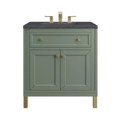 Chicago 30" Single Vanity, Smokey Celadon, w/ 3 CM Charcoal Soapstone Silestone® Top