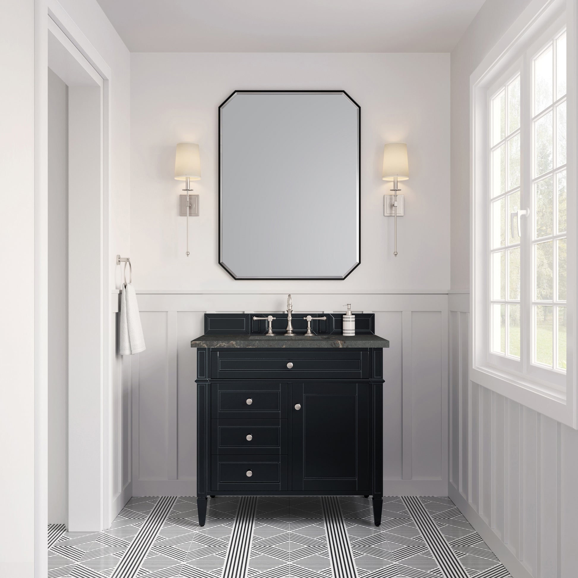 Renovate for Less Atlanta Brittany 36" Single Vanity, Black Onyx w/ 3 CM Parisien Bleu Silestone Top