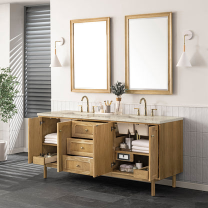 Renovate for Less Atlanta Laurent 72" Double Vanity, Light Natural Oak, w/ 3 CM Tajnar Eclos Top w/FreePower Wireless Charger