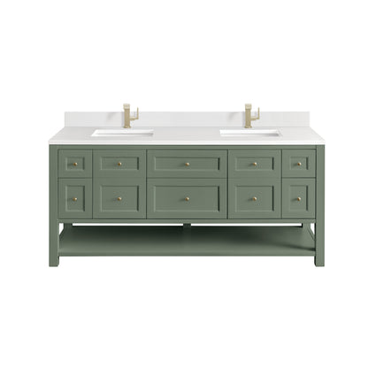 Renovate for Less Atlanta Breckenridge 72" Double Vanity, Smokey Celadon w/ Single Hole 3 CM White Zeus Top & Backsplash