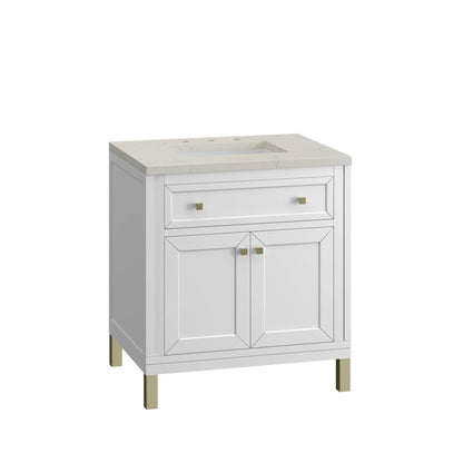 Chicago 30" Single Vanity, Glossy White, w/ 3 CM Siberian Silestone Top