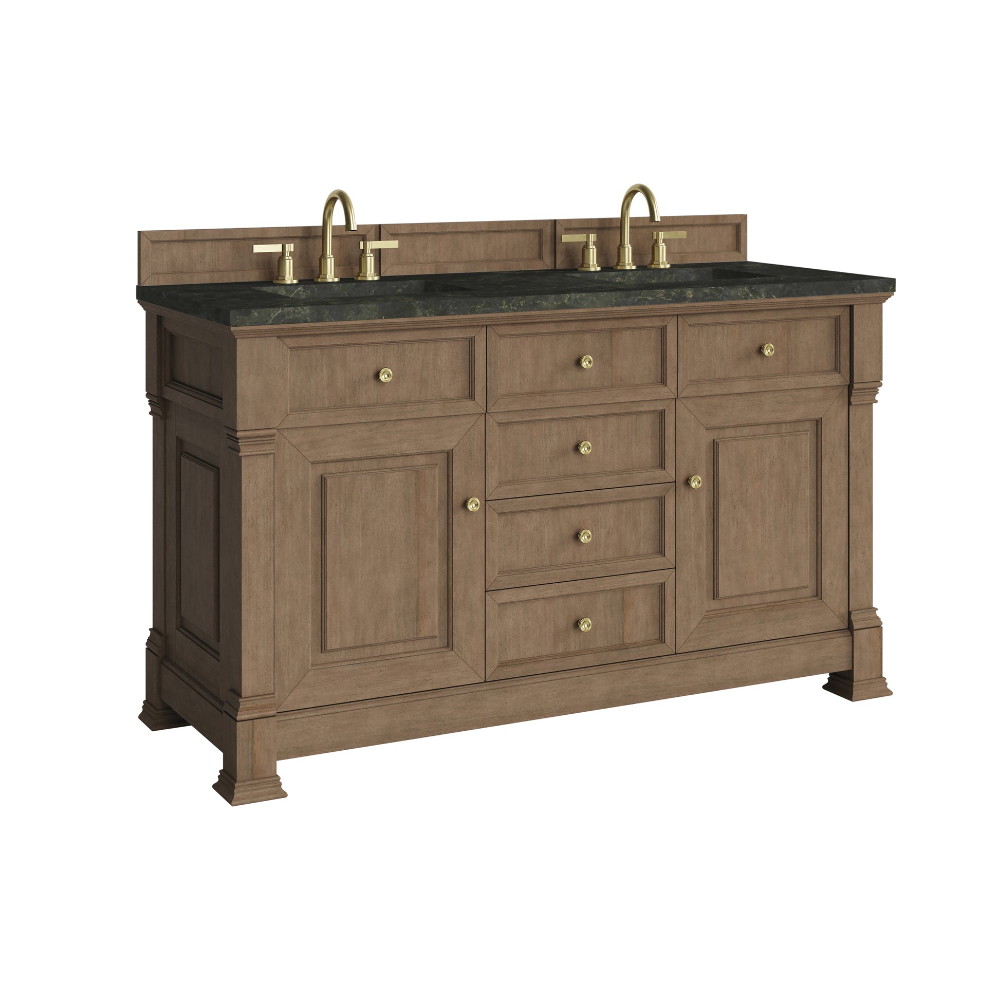 Renovate for Less Atlanta Brookfield 60" Double Vanity, Pecan, w/ 3 CM Phantome Eclos Top