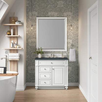 Renovate for Less Atlanta Bristol 36" Single Vanity, Bright White w/ 3 CM Charcoal Soapstone Silestone Top