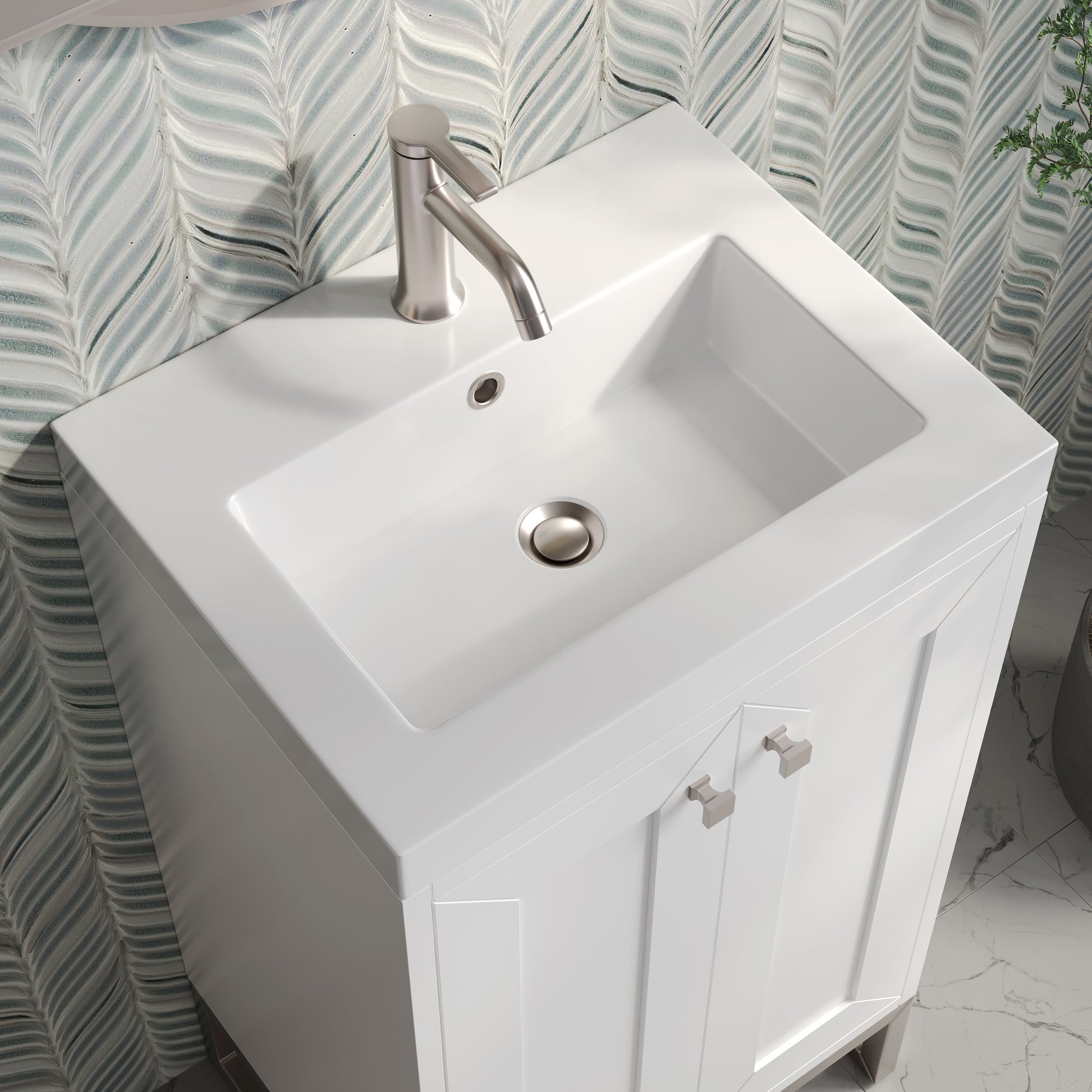 Renovate for Less Atlanta Chianti 20" Single Vanity, Glossy White, Brushed Nickel, w/ White Glossy Composite Stone Top