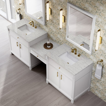 Renovate for Less Atlanta Bellshire 96" Dual Vanity Set with 24" Make-Up Counter, Bright White w/3 cm Eternal Jasmine Pearl Silestone Top