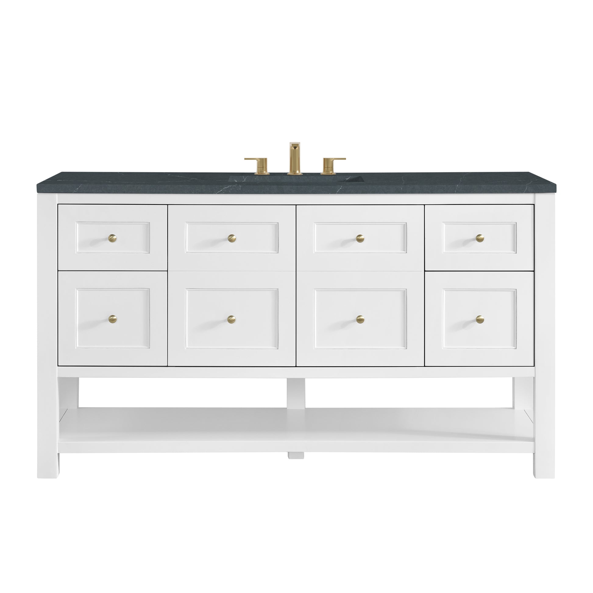 Renovate for Less Atlanta Breckenridge 60" Single Vanity, Bright White, w/ 3 CM Charcoal Soapstone Quartz Top