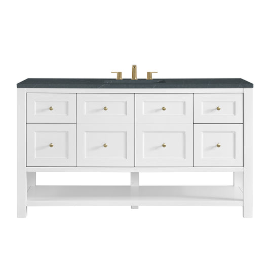 Renovate for Less Atlanta Breckenridge 60" Single Vanity, Bright White, w/ 3 CM Charcoal Soapstone Quartz Top