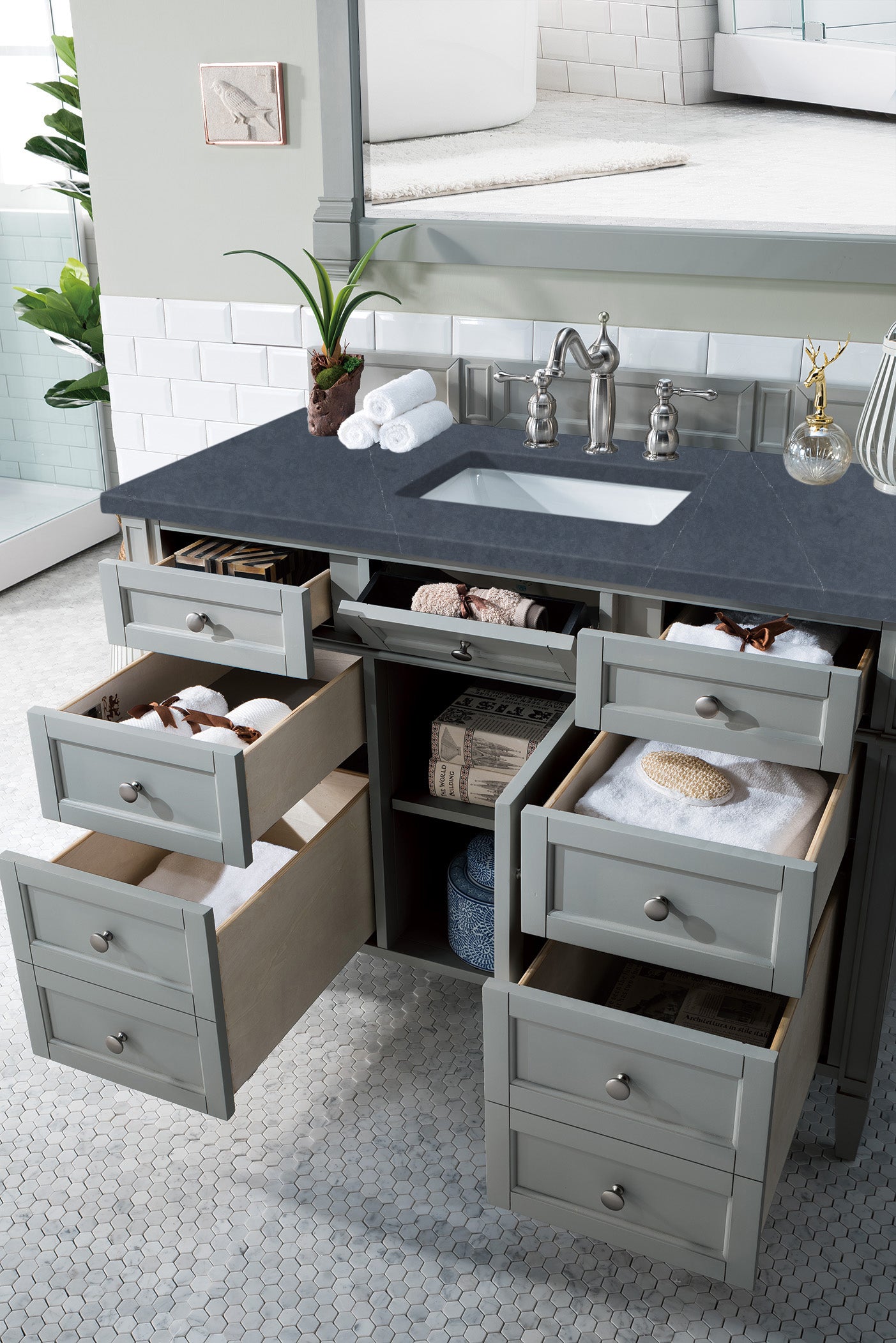Renovate for Less Atlanta Brittany 48" Single Vanity, Urban Gray w/ 3 CM Charcoal Soapstone Silestone Top