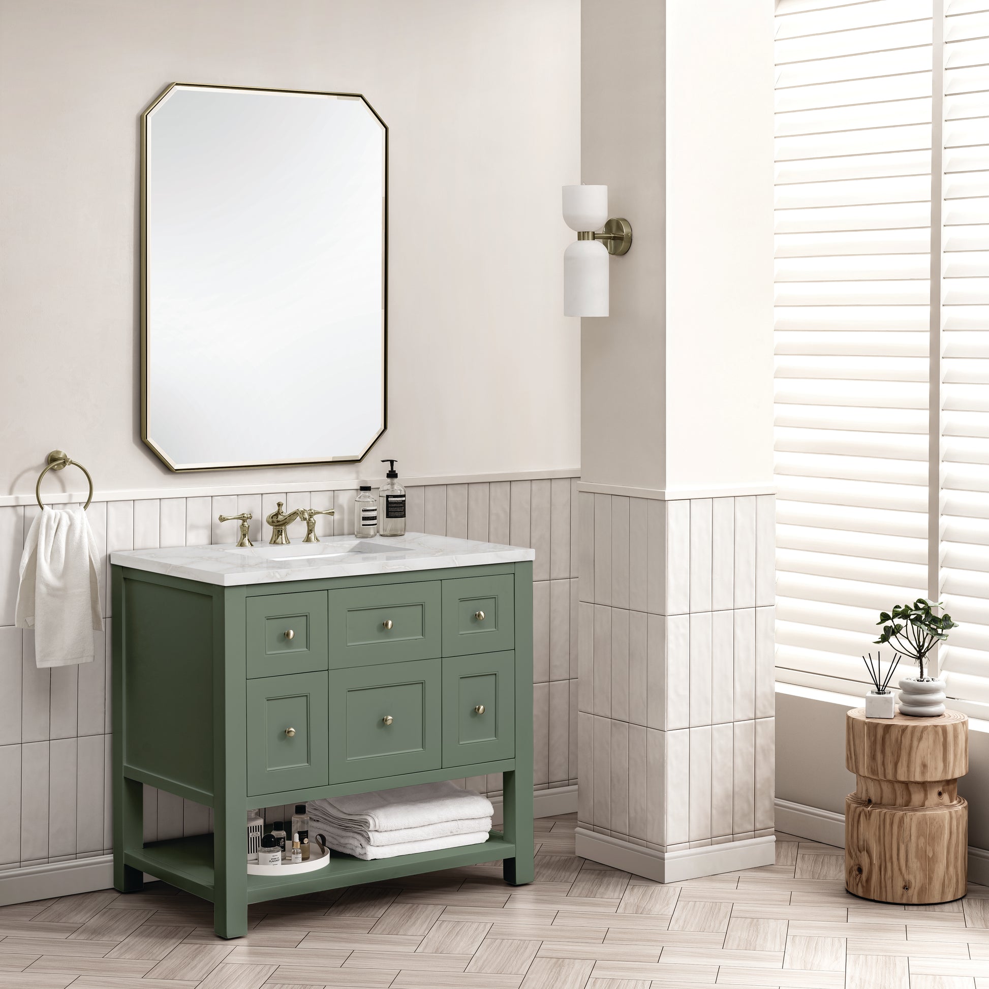 Renovate for Less Atlanta Breckenridge 36" Single Vanity, Smokey Celadon w/ 3 CM Victorian Silver Top