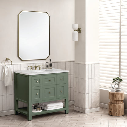 Renovate for Less Atlanta Breckenridge 36" Single Vanity, Smokey Celadon w/ 3 CM Victorian Silver Top