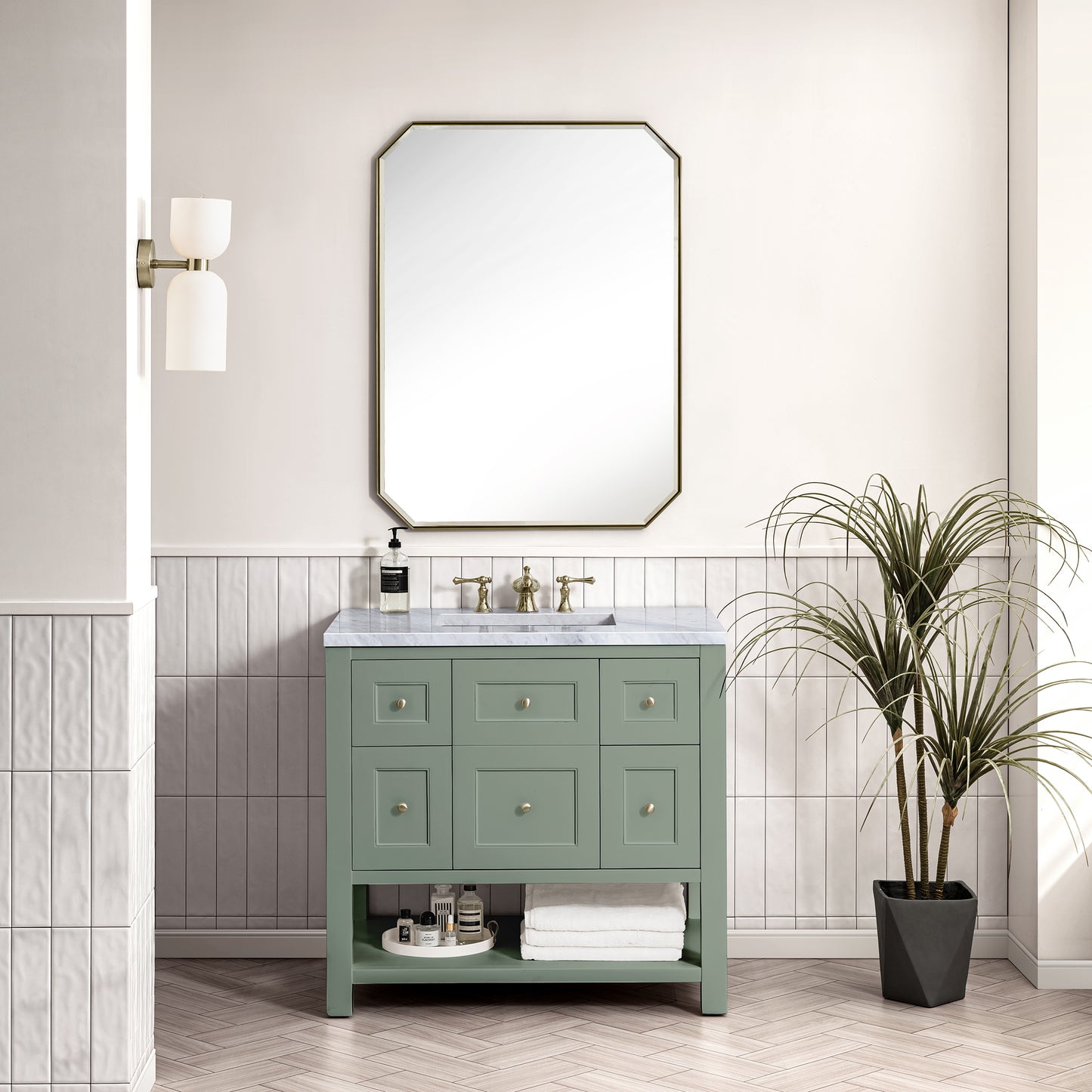 Renovate for Less Atlanta Breckenridge 36" Single Vanity, Smokey Celadon w/ 3 CM Carrara Marble Top