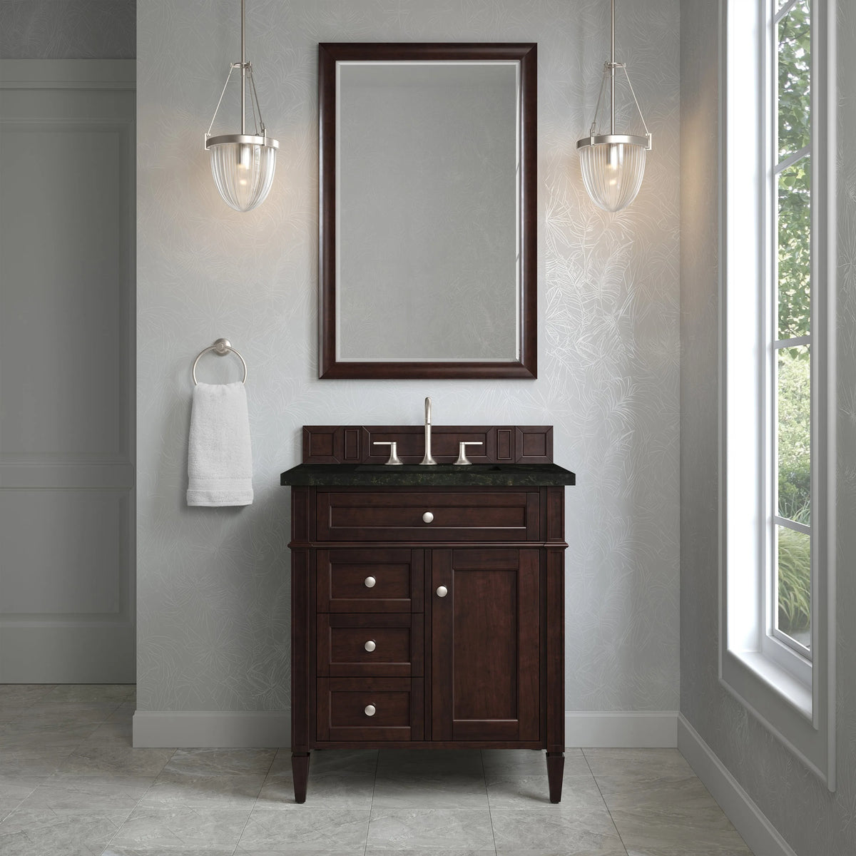 Brittany 30" Single Vanity, Burnished Mahogany, w/ 3 CM Phantome Eclos Top