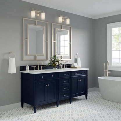 Renovate for Less Atlanta Brittany 72" Double Vanity, Victory Blue w/ 3 CM White Zeus Silestone Top